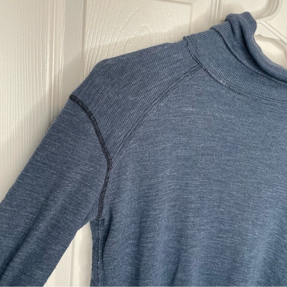 Free People We the Free Turtleneck Top Split Back in Blue Oversized S - Picture 7 of 12